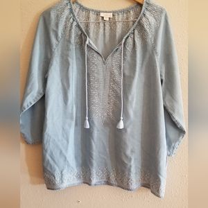 J.Jill  womens denim top with decorative white stitching size Medium